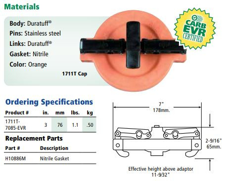 Empaque para tapa naranja tipo OPW  1711t-7085 H10886M